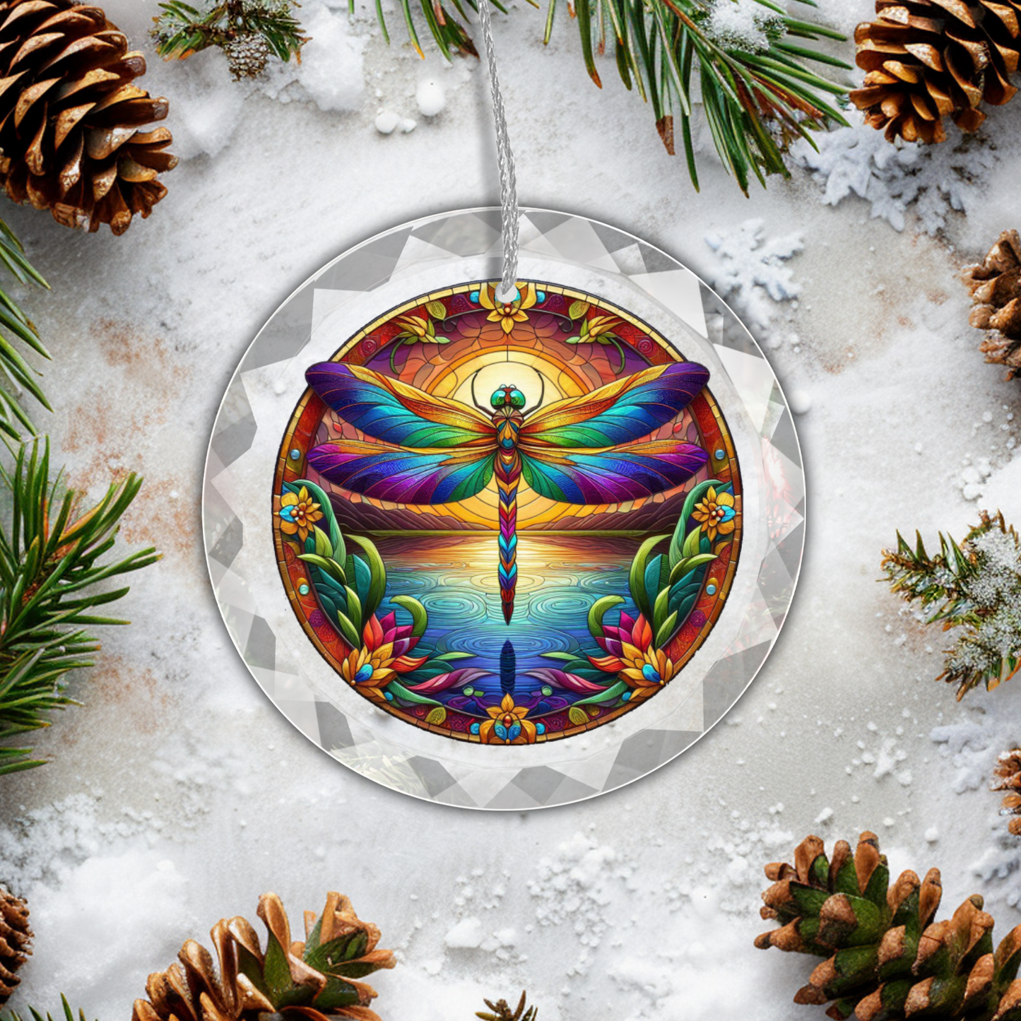 Faux Stained Glass Dragonfly Glass Ornament