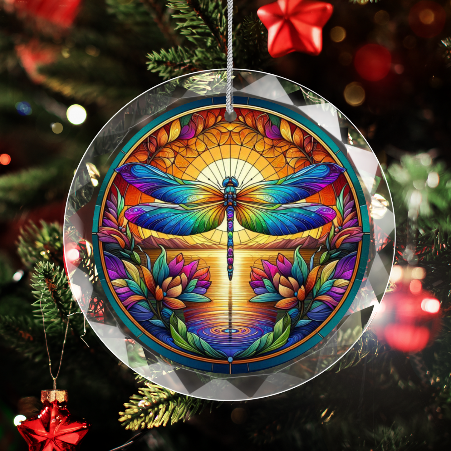 Faux Stained Glass Dragonfly Christmas Tree Ornament