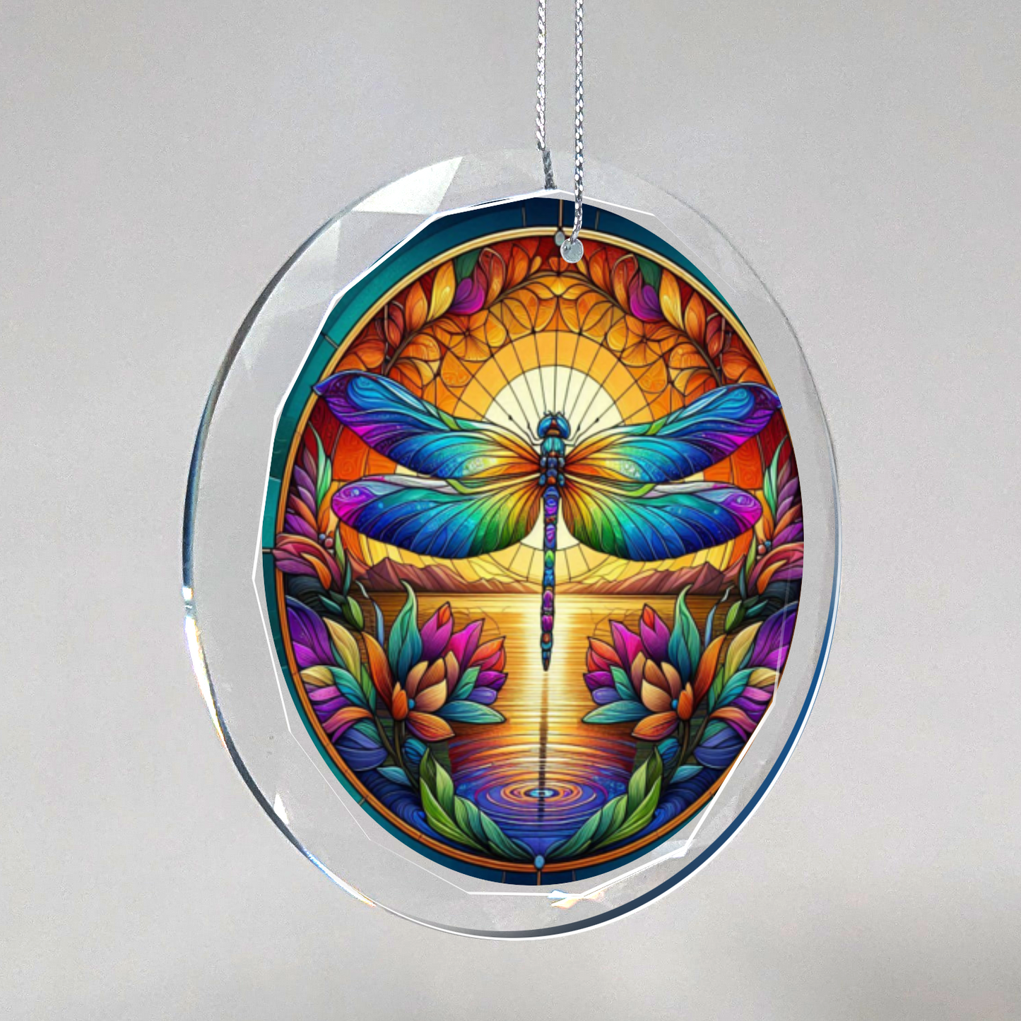 Faux Stained Glass Dragonfly Christmas Tree Ornament