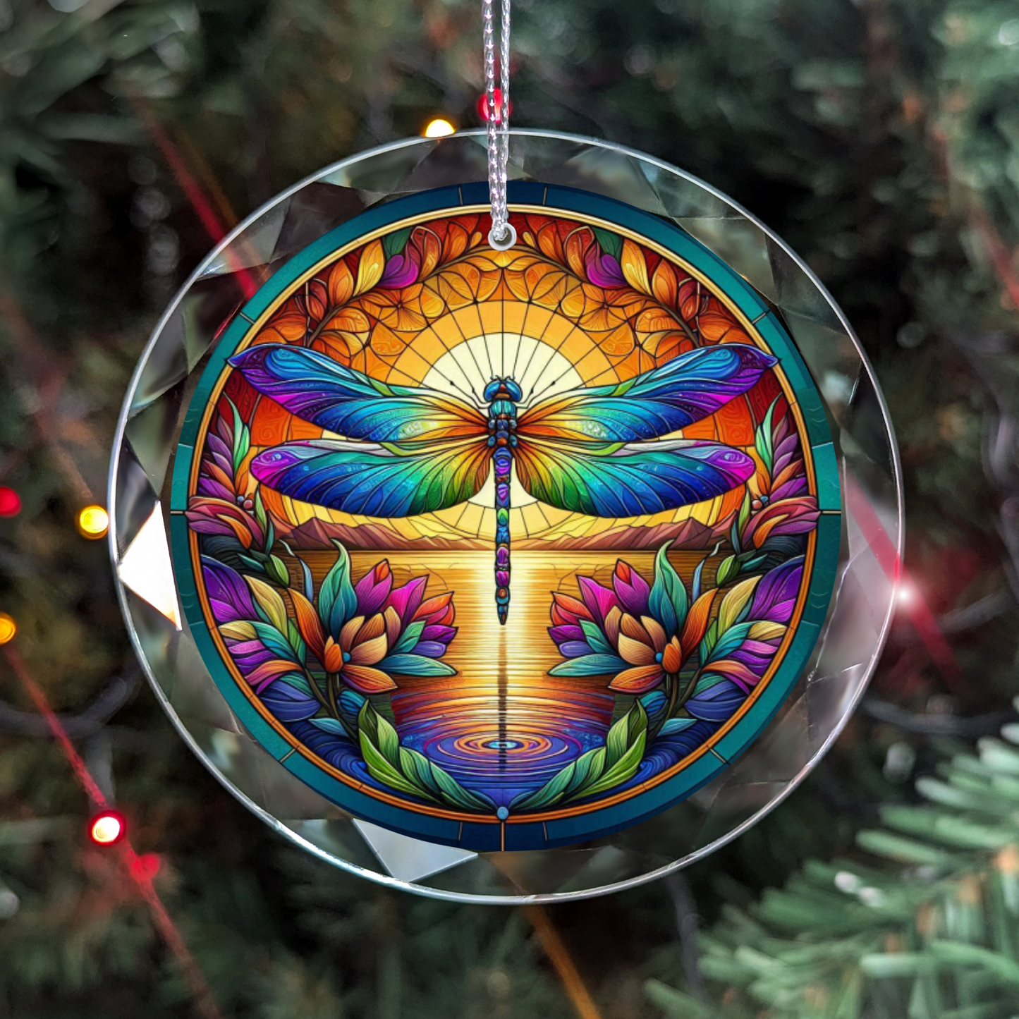 Faux Stained Glass Dragonfly Christmas Tree Ornament