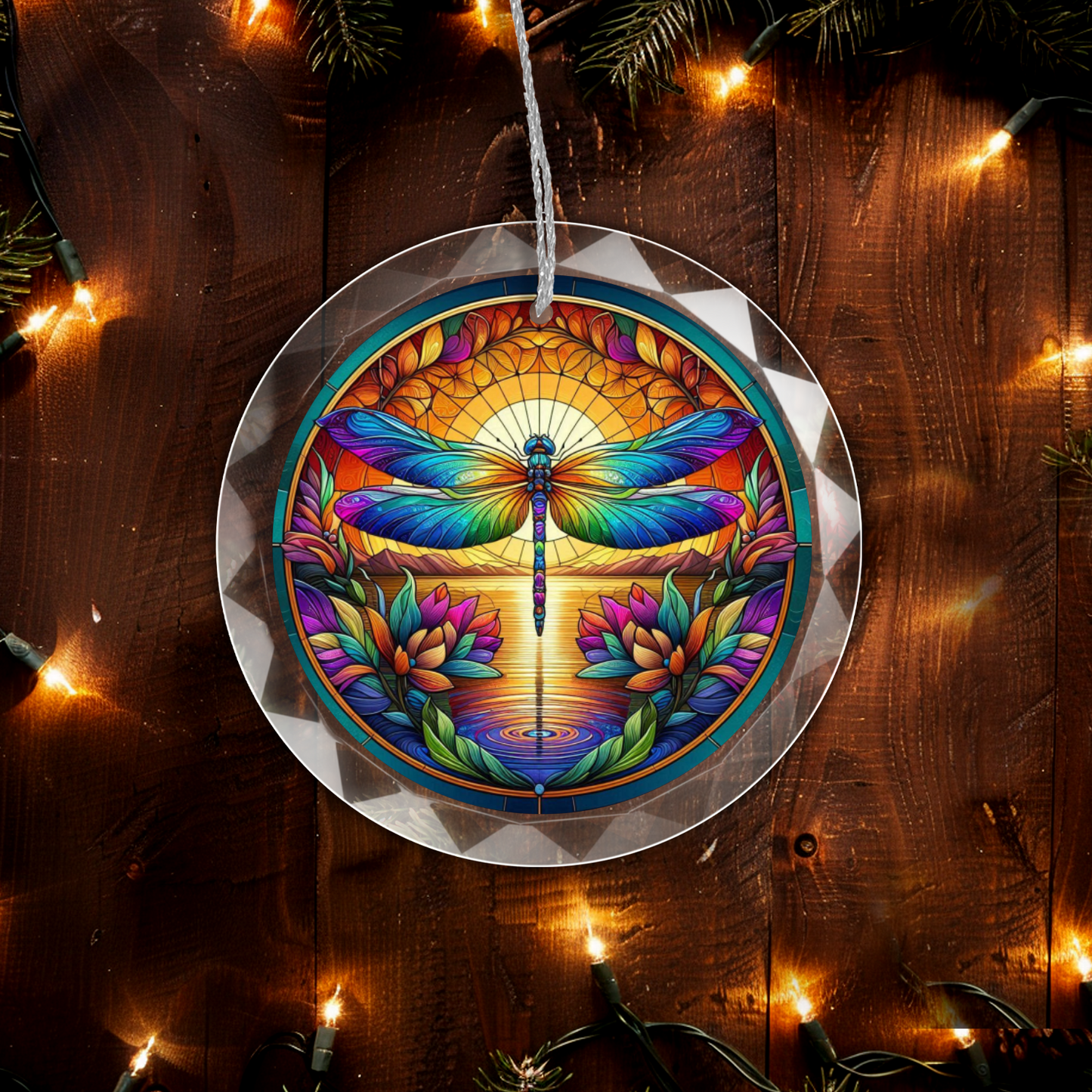 Faux Stained Glass Dragonfly Christmas Tree Ornament