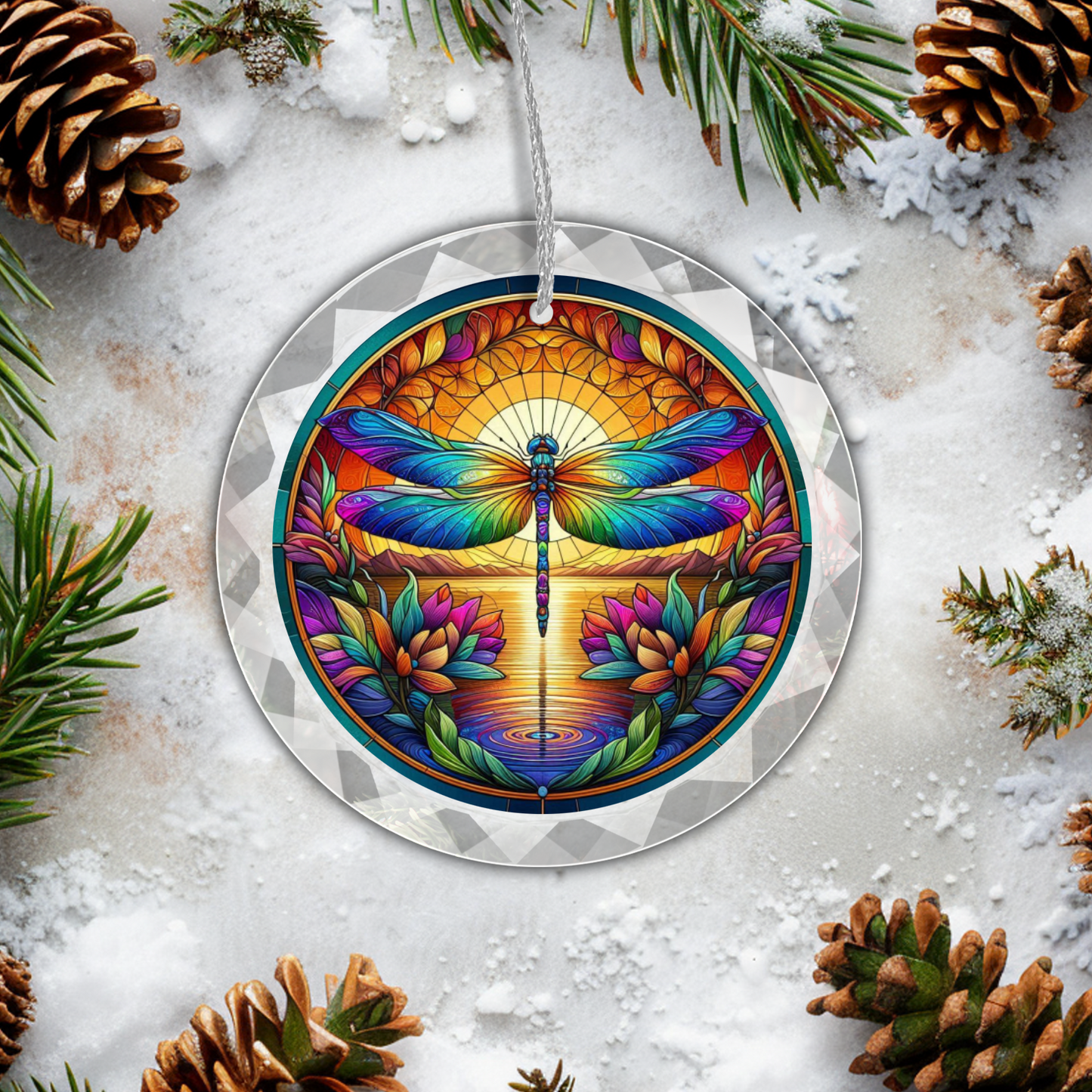 Faux Stained Glass Dragonfly Christmas Tree Ornament