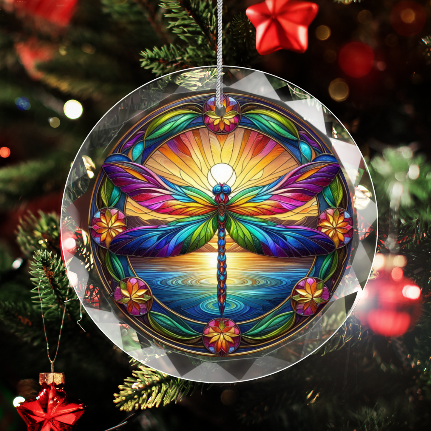 Stained Glass Style Dragonfly Lover Ornament