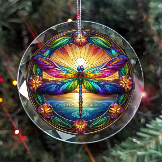 Stained Glass Style Dragonfly Lover Ornament