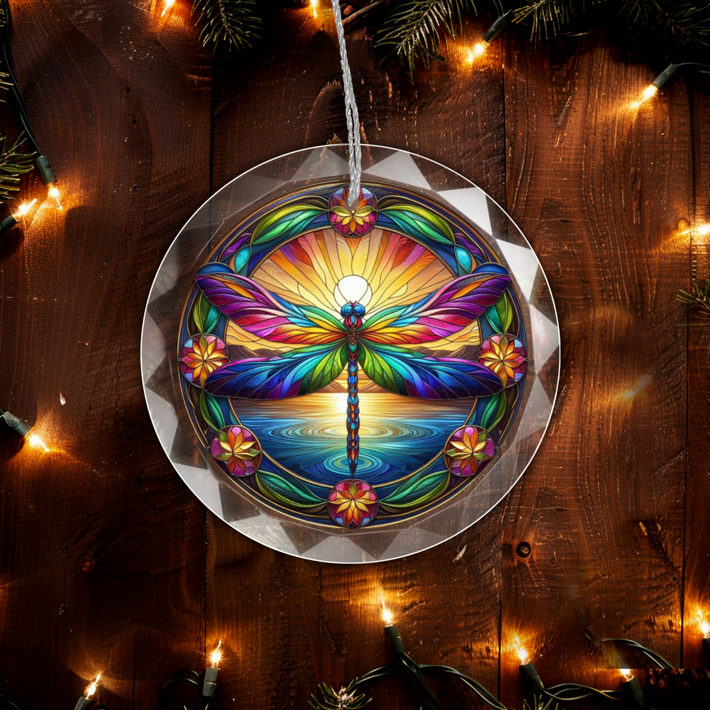 Stained Glass Style Dragonfly Lover Ornament