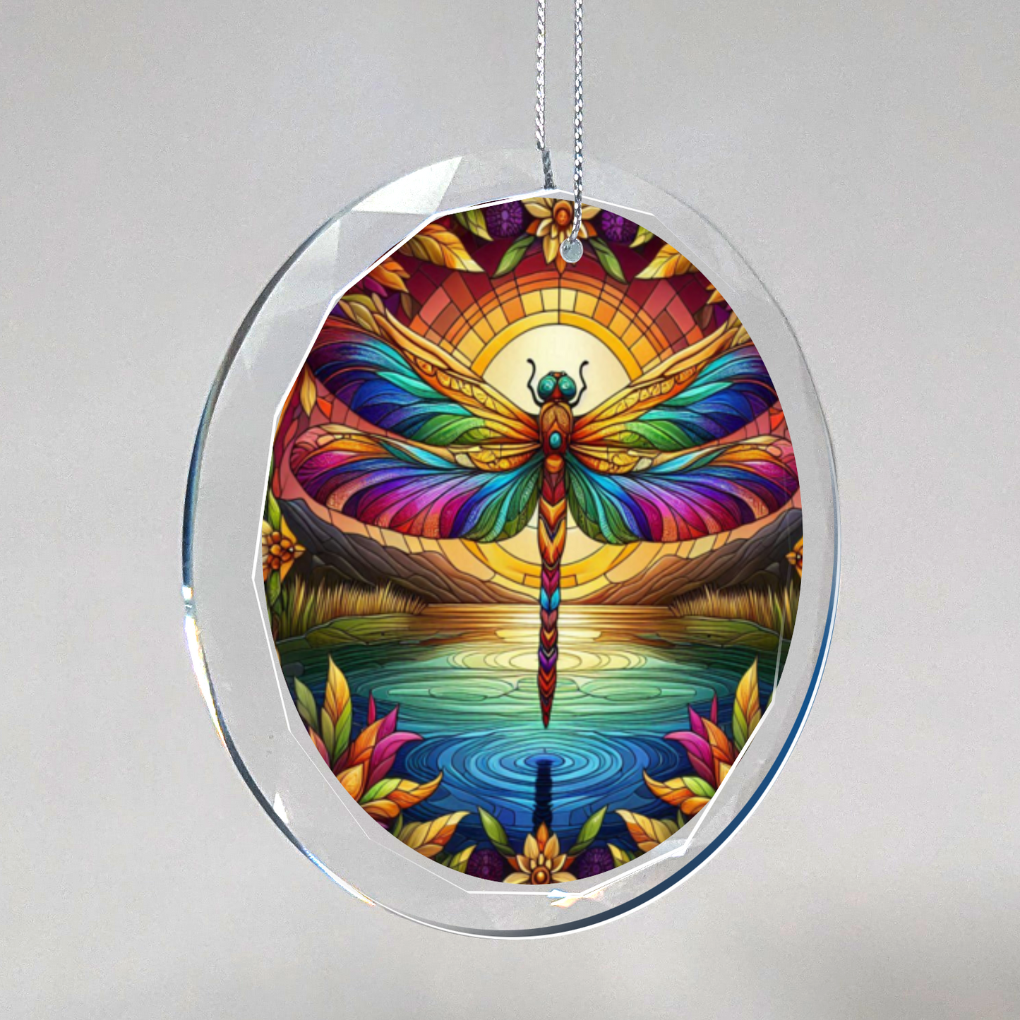 Stained Glass Look Dragonfly Ornament