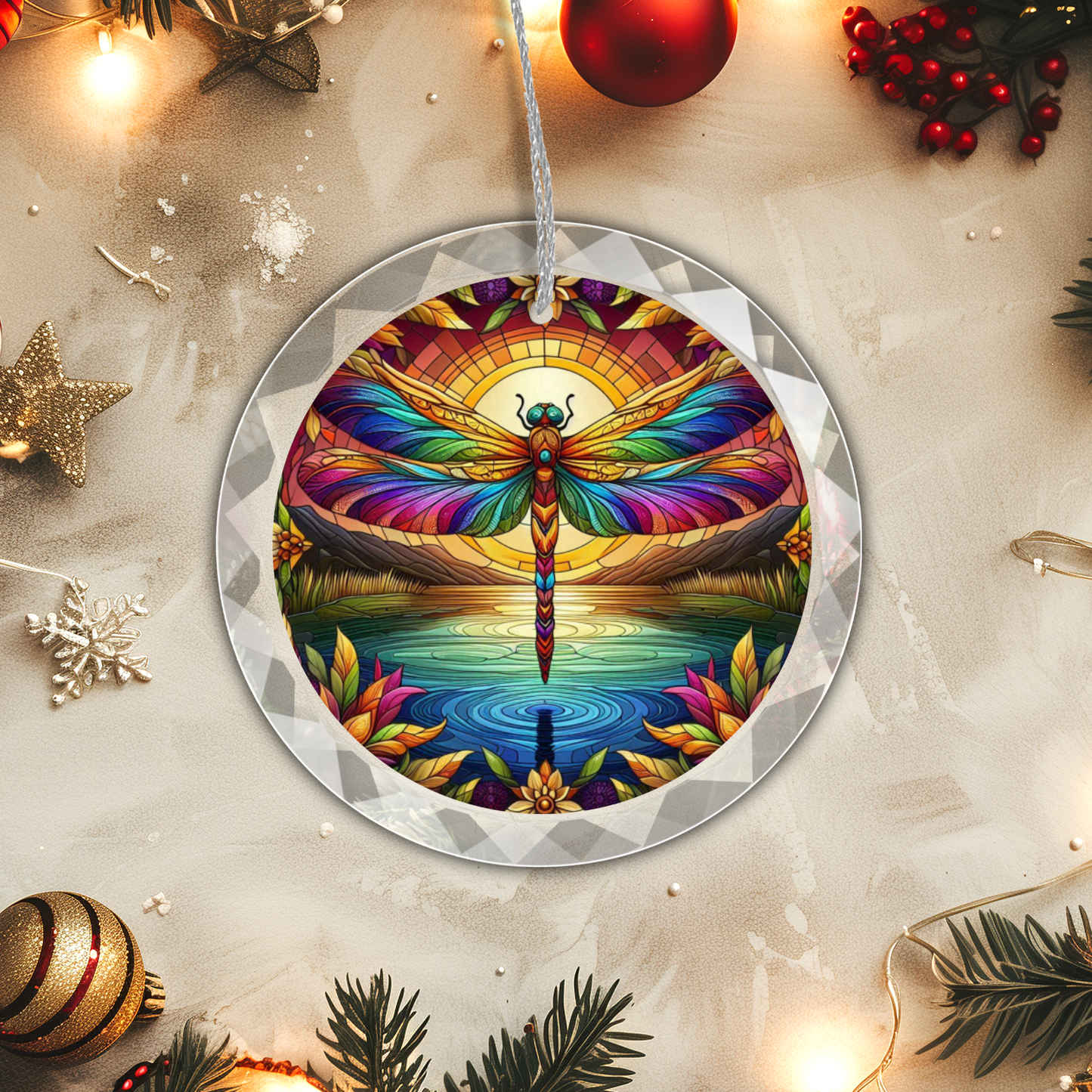 Stained Glass Look Dragonfly Ornament