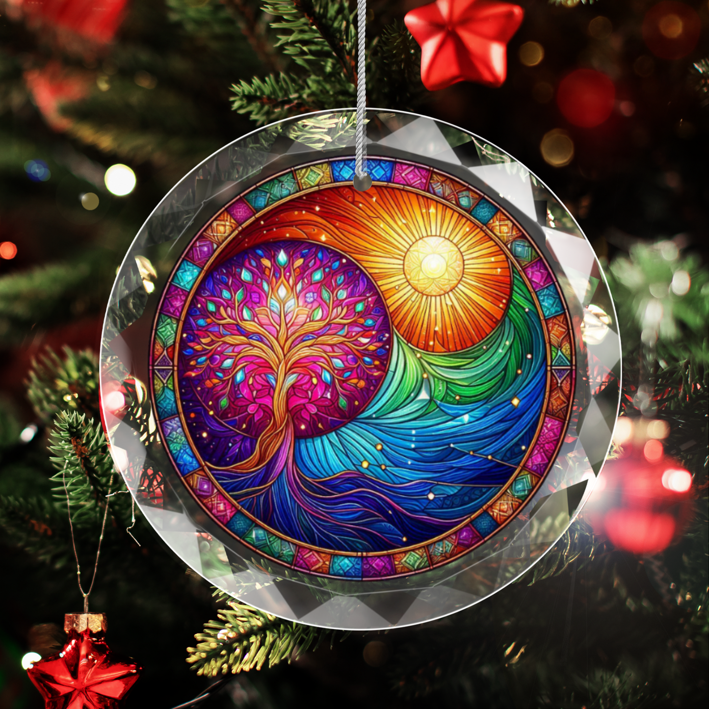 Stained Glass Style Tree of Life Ornament