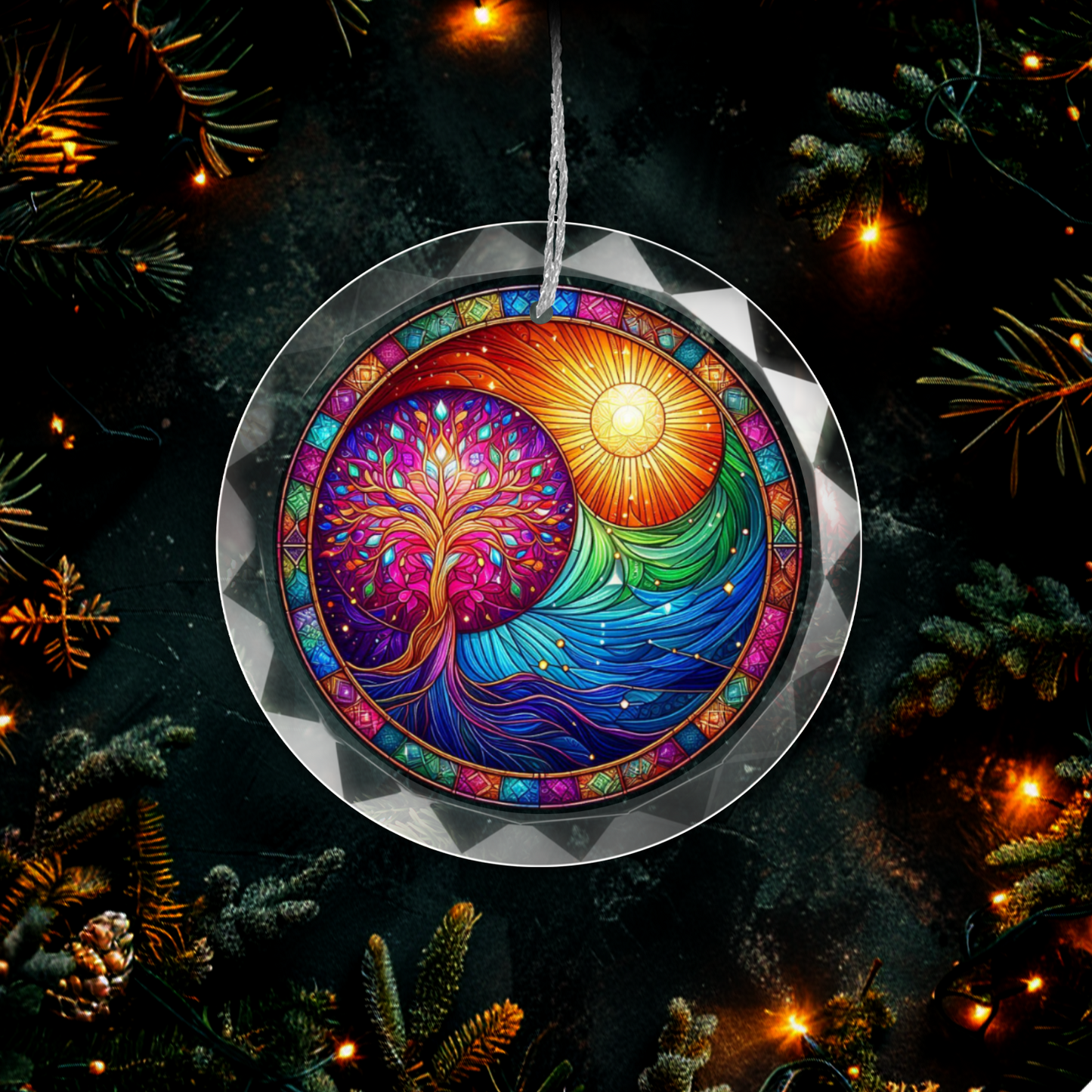 Stained Glass Style Tree of Life Ornament