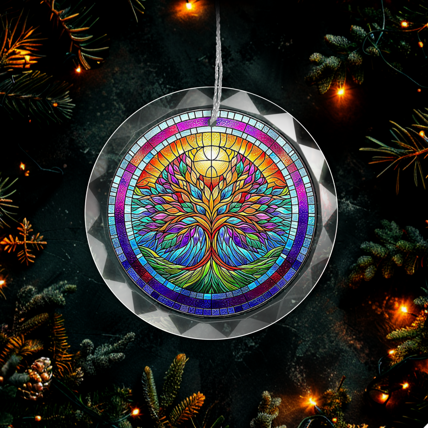 Stained Glass Style Tree of Life Ornament