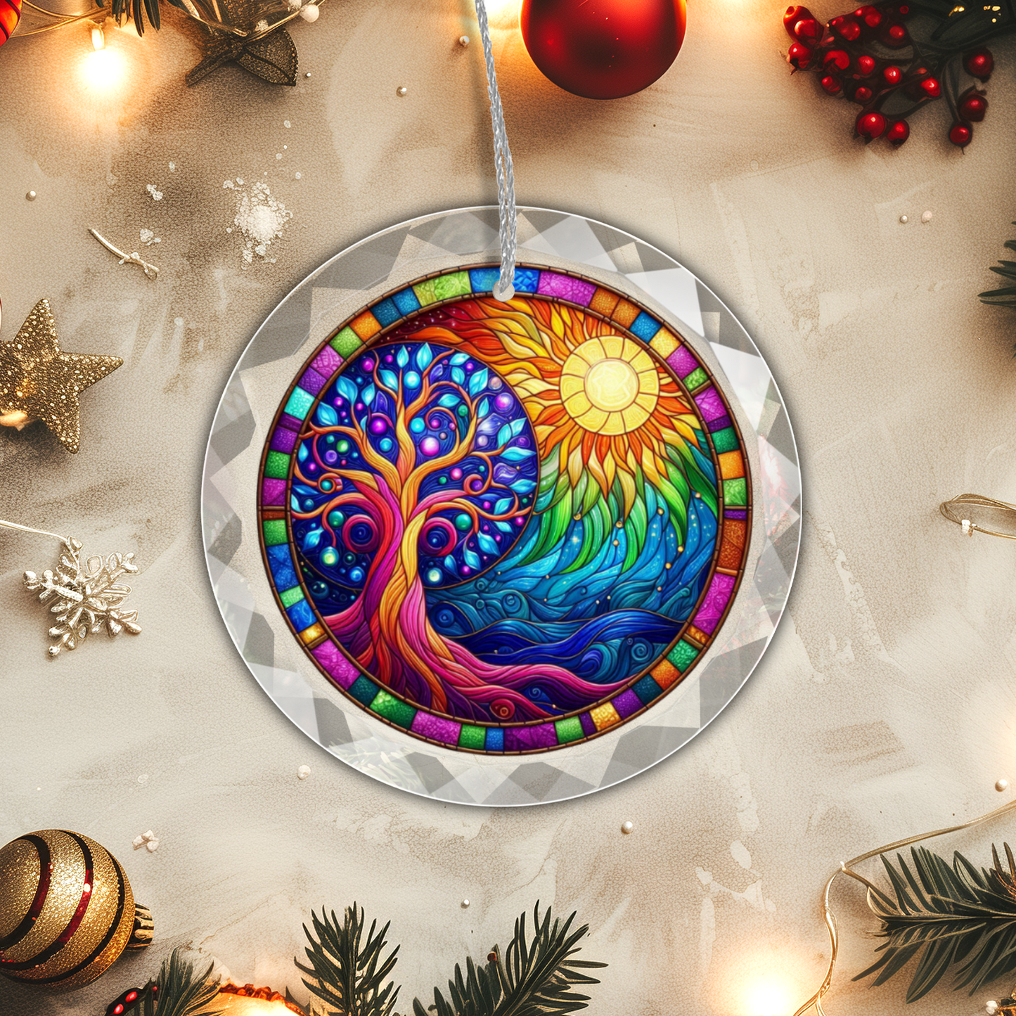 Stained Glass Style Tree of Life Ornament