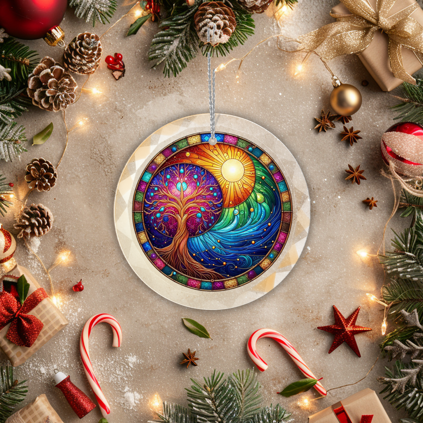 Stained Glass Style Tree of Life Ornament