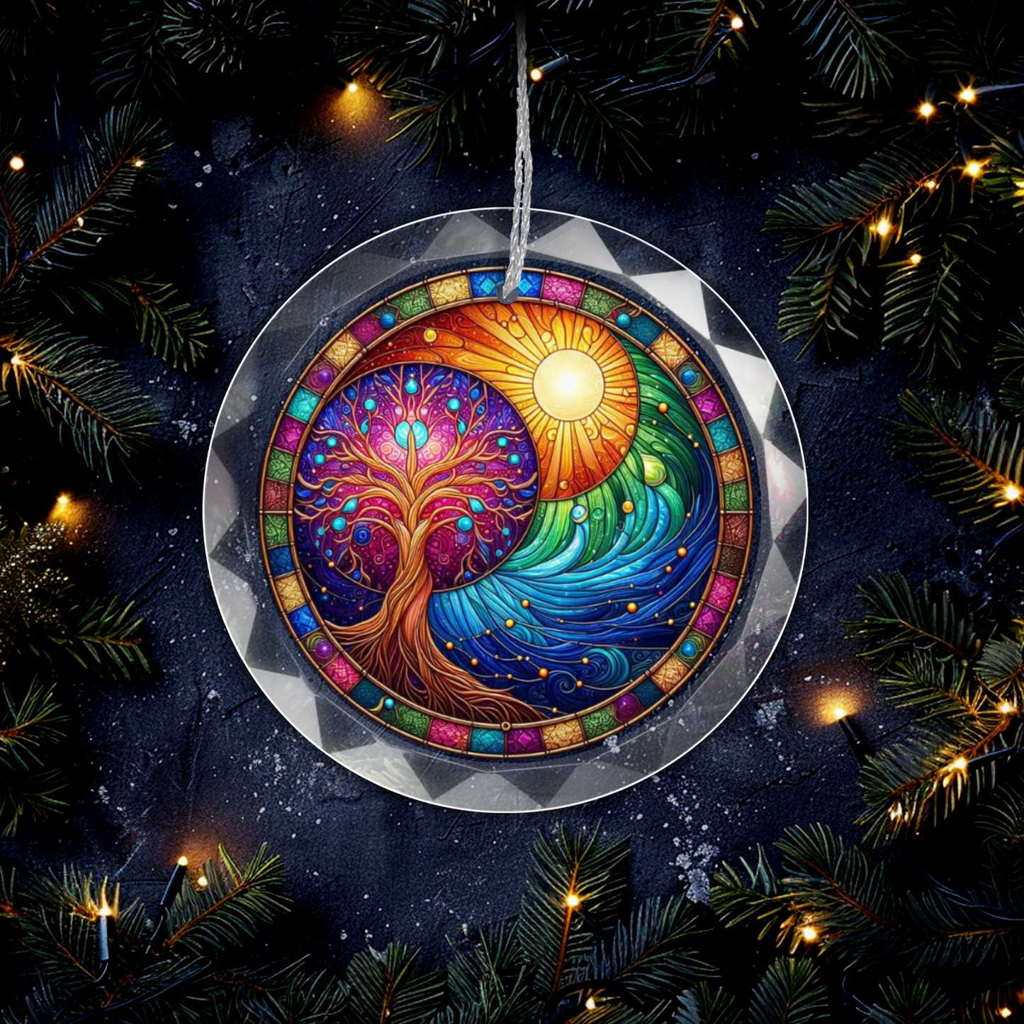 Stained Glass Style Tree of Life Ornament