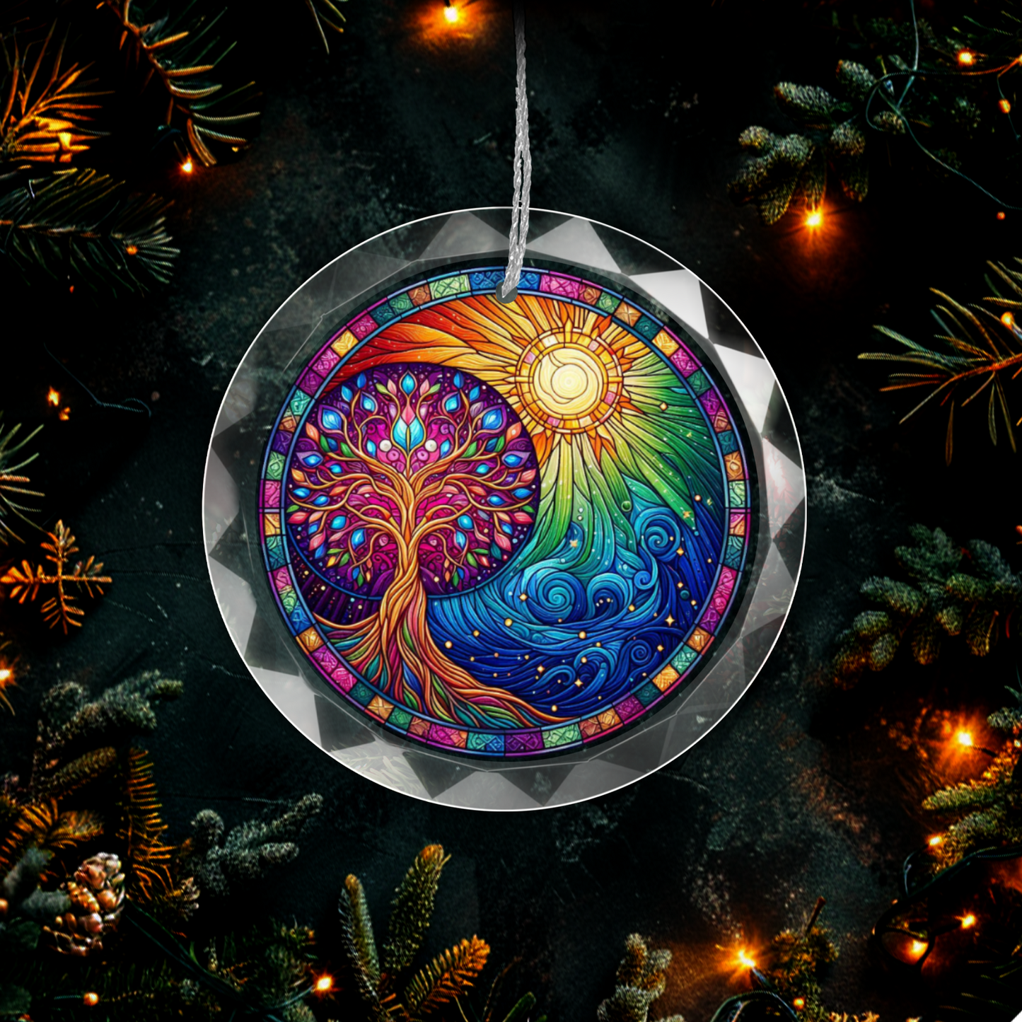 Stained Glass Style Tree of Life Ornament