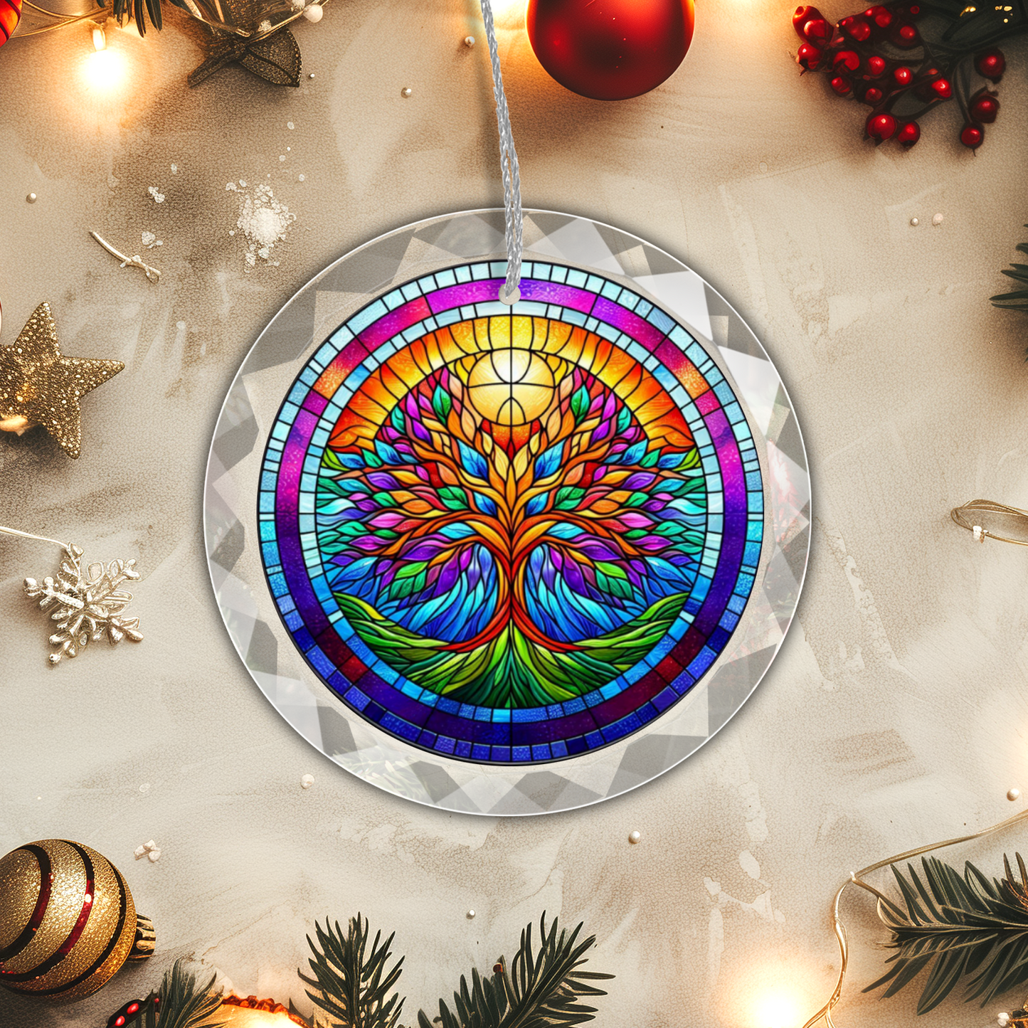 Stained Glass Style Tree of Life Ornament