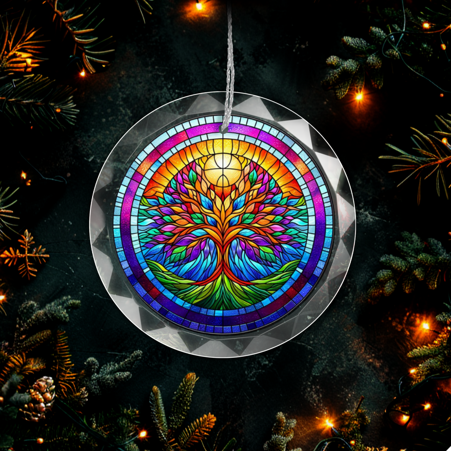 Stained Glass Style Tree of Life Ornament