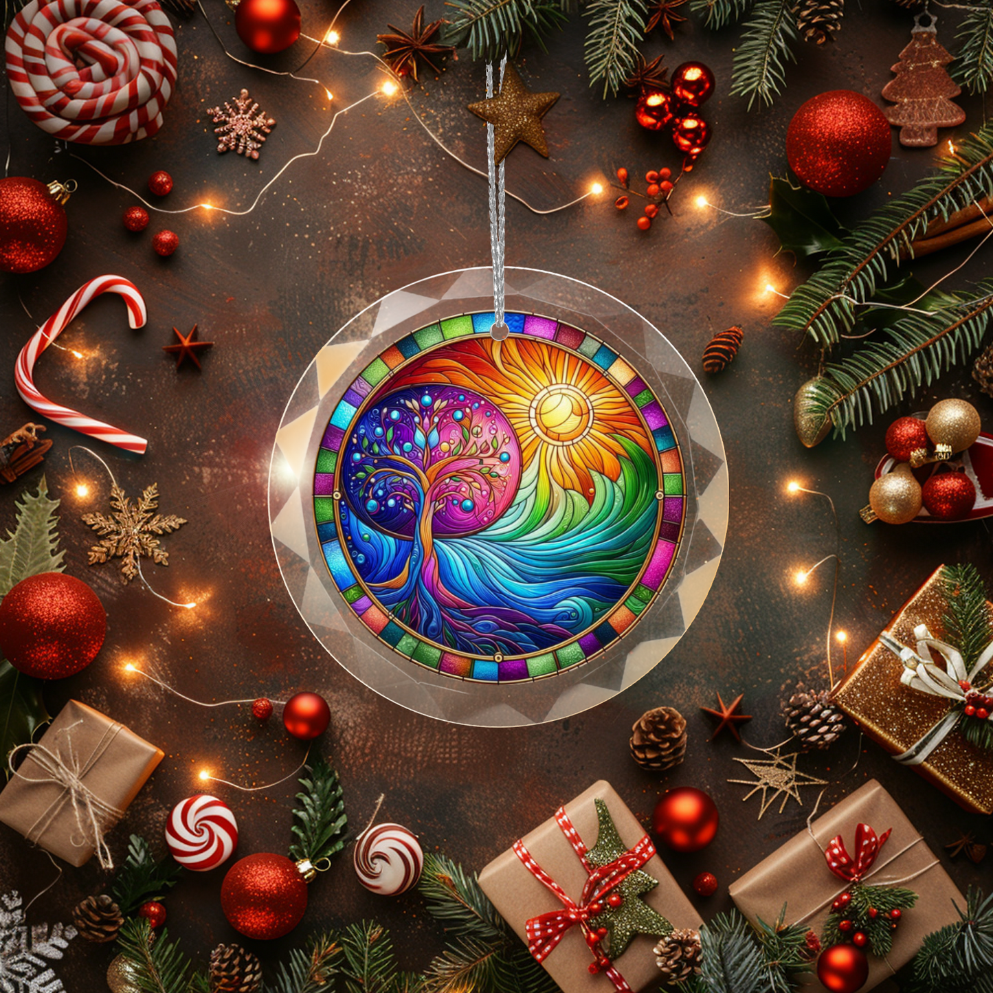 Stained Glass Style Tree of Life Ornament