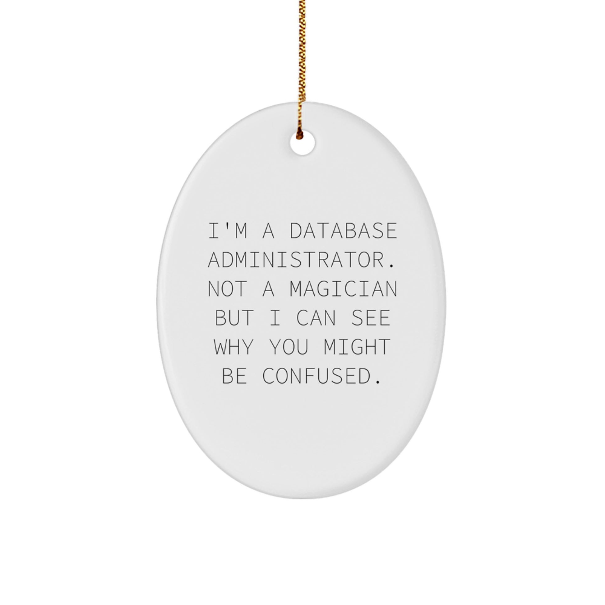 Funny Database Administrator Gifts, Oval Ornament for Men - 'I'm A Database Administrator. Not A Magician But I Can See Why You Might Be Confused.' Christmas Unique Gifts - Image 1
