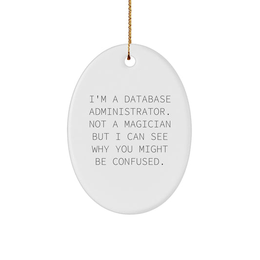 Funny Database Administrator Gifts, Oval Ornament for Men - 'I'm A Database Administrator. Not A Magician But I Can See Why You Might Be Confused.' Christmas Unique Gifts - Image 1