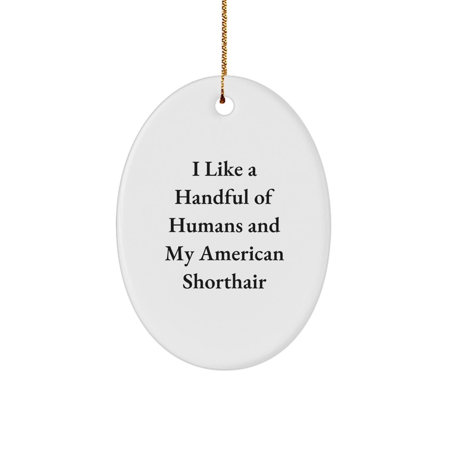 American Shorthair Cat Lovers' Christmas Unique Gift, 'I Like A Handful Of Humans' Oval Ornament, Gifts from Family to American Shorthair Cat - Image 1