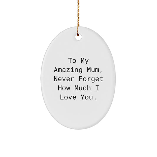 Gifts from Family, To My Amazing Mum, Never Forget How Much I Love You., Oval Ornament for Mum, White, Christmas - Image 1