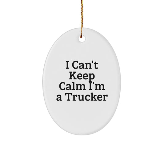Funny Trucker Gifts from Family - I Can't Keep Calm I'm A Trucker Oval Ornament, Unique Christmas Unique Gifts for Trucker Friends, Coworkers, and Loved Ones - Image 1