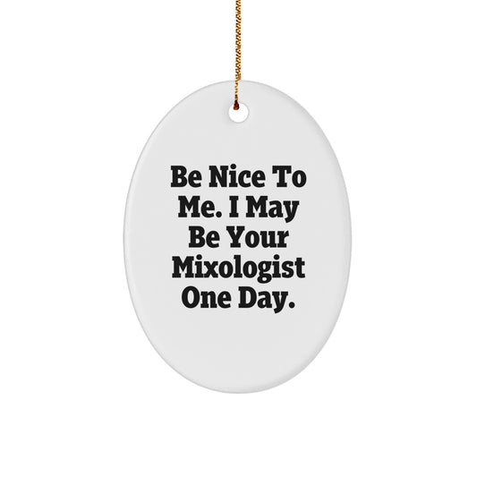 Funny Mixologist Christmas Unique Gifts from Friends for Men Oval Ornament Be Nice To 'em One Day - Image 1