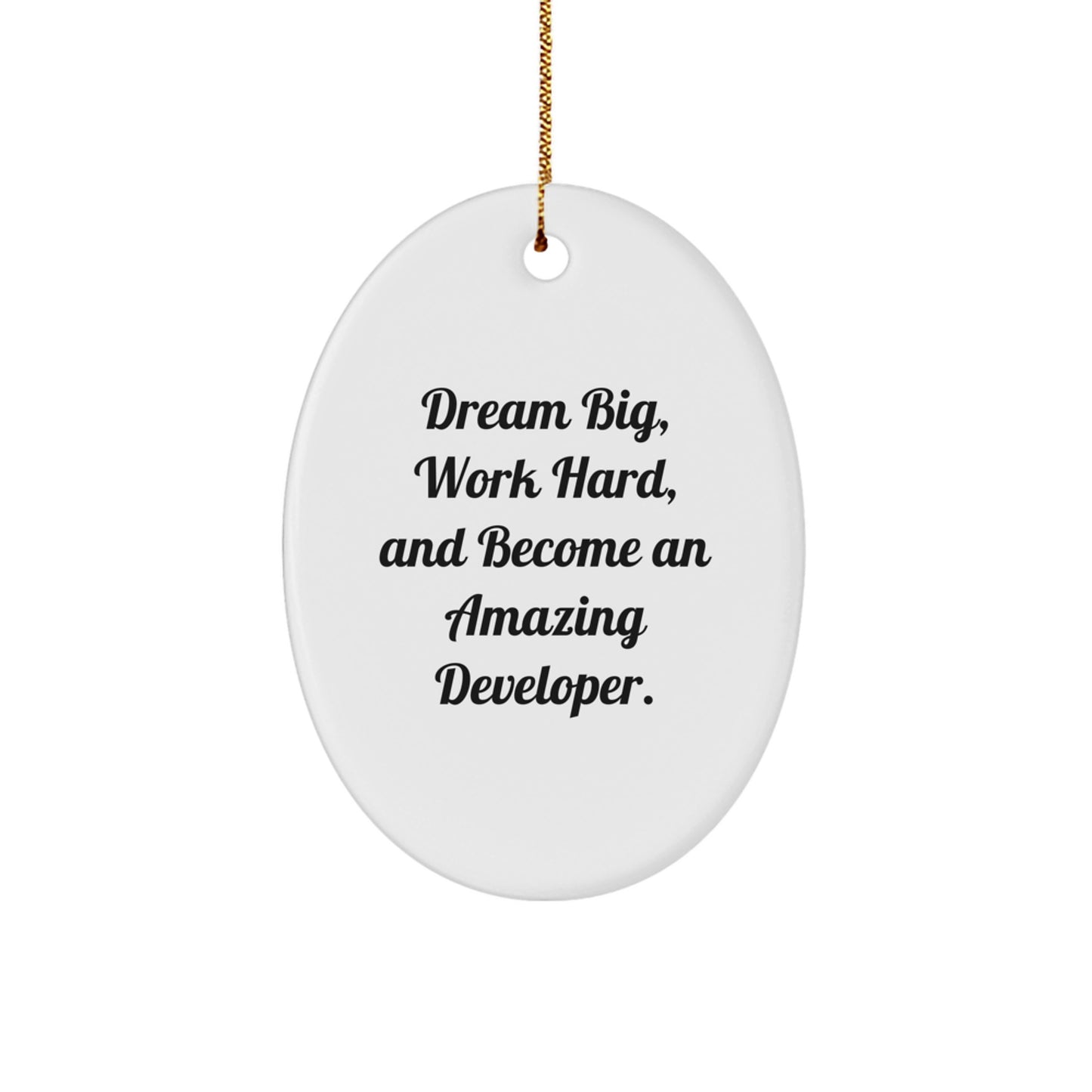 Gifts from Friends and Family for Awesome Developers - Dream Big, Work Hard, Oval Ornament for Christmas - Image 1