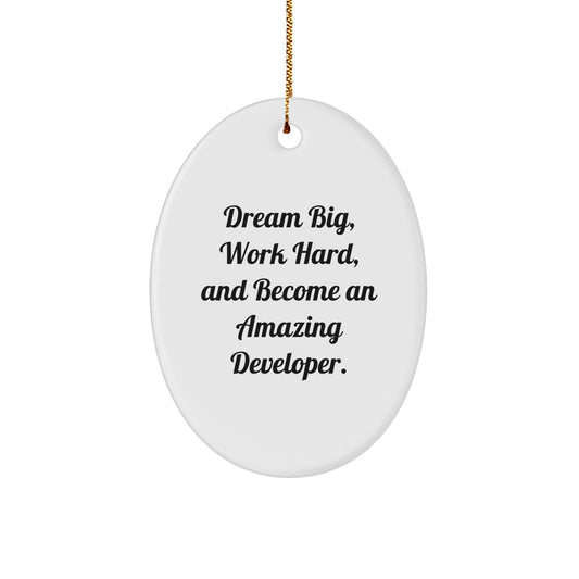 Gifts from Friends and Family for Awesome Developers - Dream Big, Work Hard, Oval Ornament for Christmas - Image 1