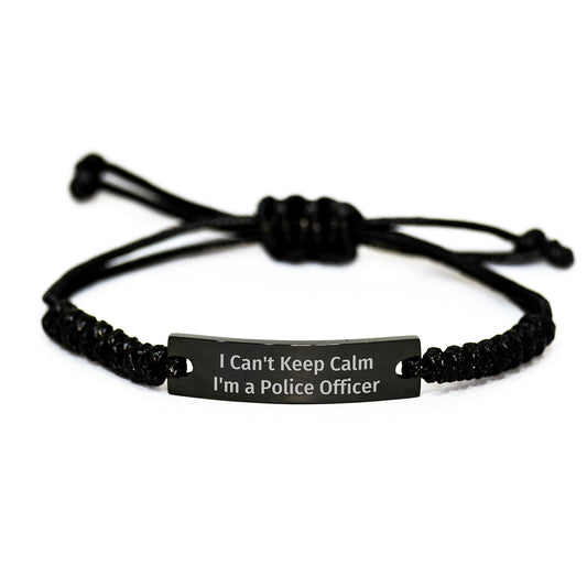 Funny Police Officer Gifts for Men, Rope Bracelet with 'I Can't Keep Calm I'm A Police Officer' Quote, Black Stainless Steel with Interlaced Rope, Christmas Unique Gifts from Friends Family - Image 1