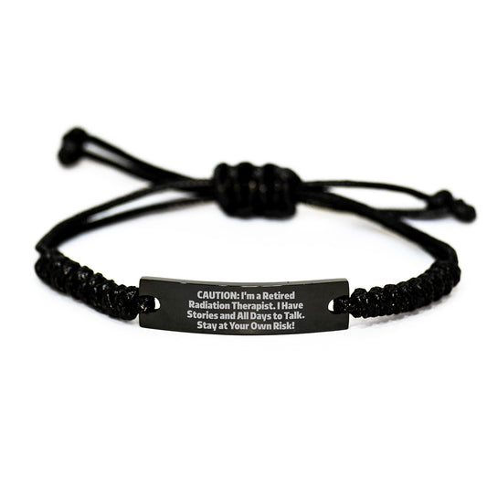 Radiation Therapist Gifts from Friends - Caution: Funny Storyteller - Adjustable Rope Bracelet for Birthday, Gift for Radiation Therapist - Image 1