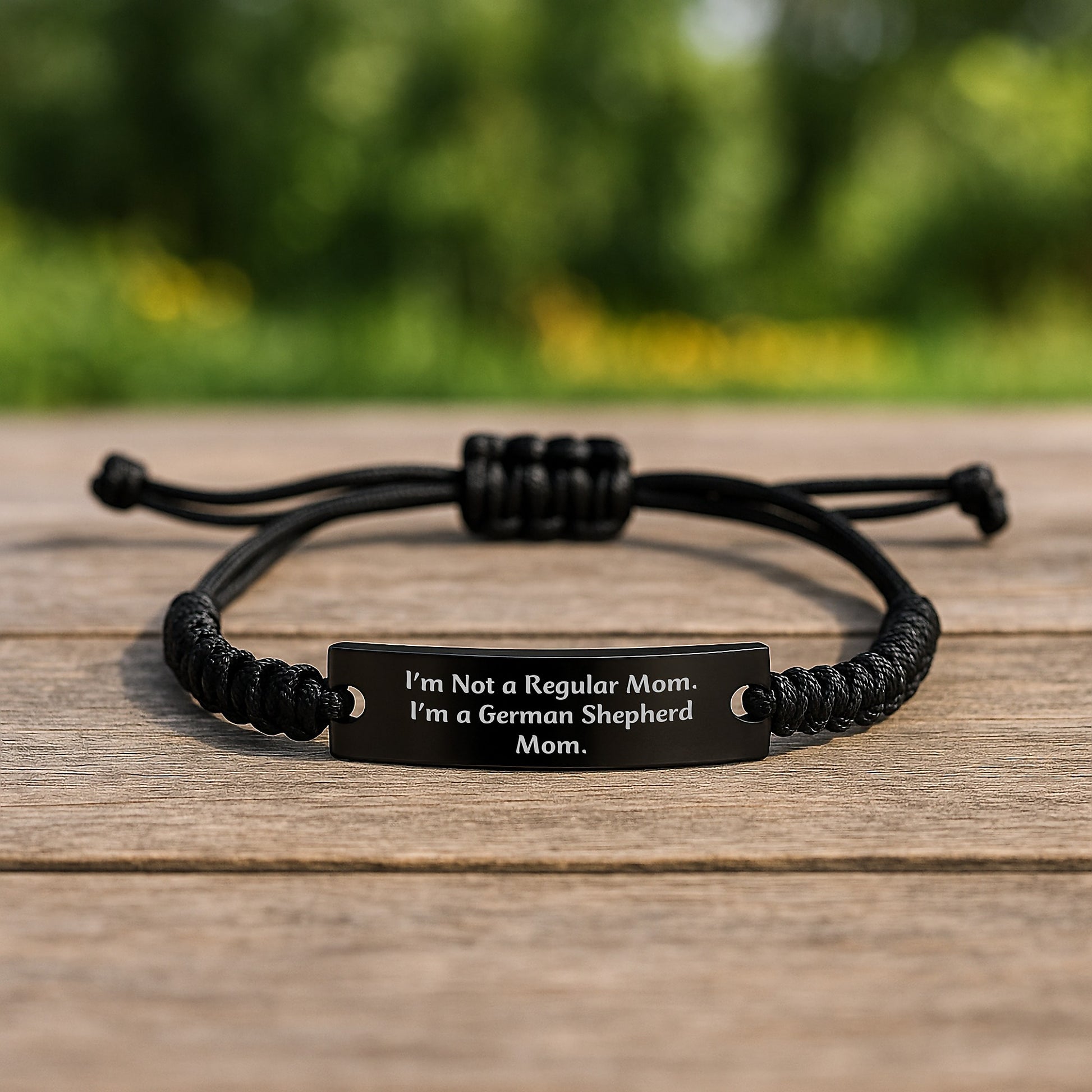 Funny German Shepherd Mom Gifts for Men from Family - Adjustable Rope Bracelet for Graduation, Engraved with 'I'm Not A Regular Mom. I'm A German Shepherd Mom.' Quote - Image 2