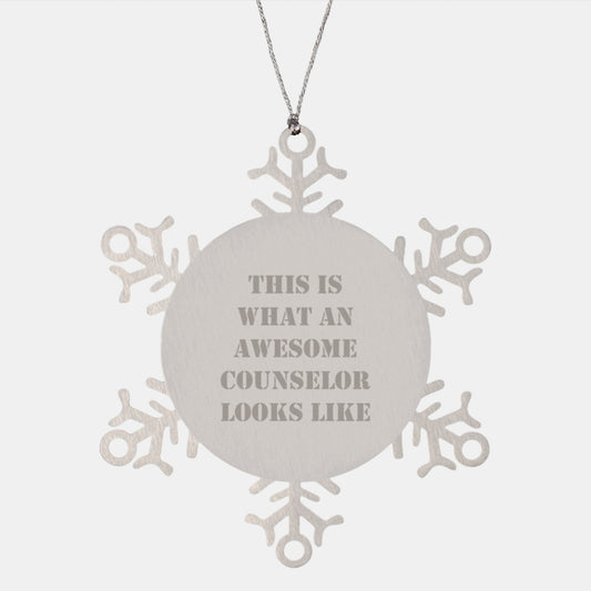 Funny Counselor Gifts from Friends - This Is What An Awesome Counselor Looks Like Snowflake Ornament for Christmas - Image 1