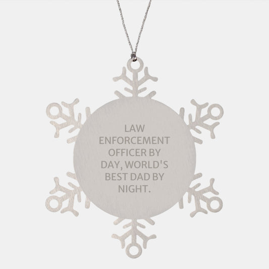 Law Enforcement Officer Gifts, Snowflake Ornament, Funny Quote, 'By Day, World's Best Dad By Night', Christmas Unique Gifts from Family to Men - Image 1