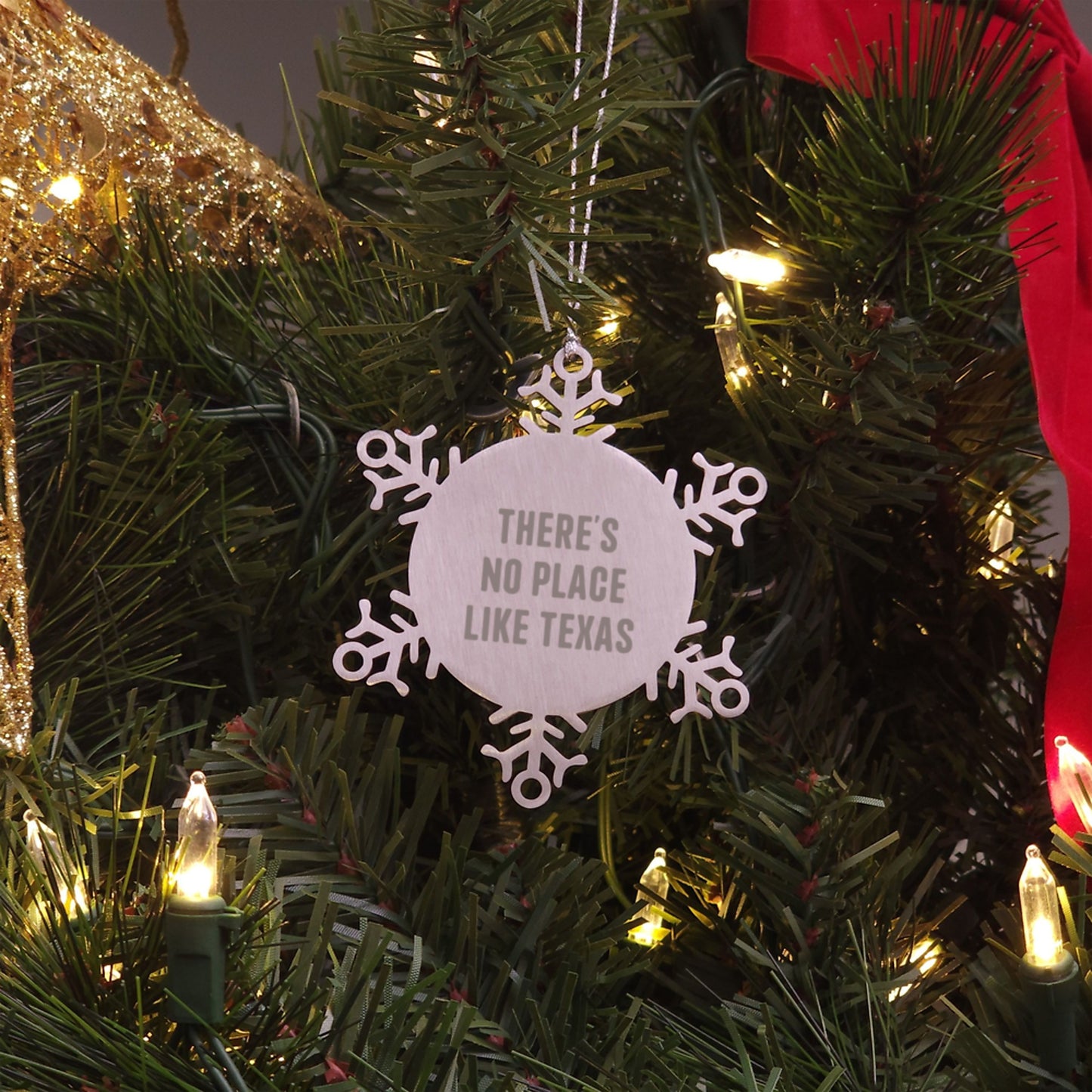 Texas Christmas Unique Gifts from Friends and Family - Snowflake Ornament Quote: 'There's No Place Like Texas' - Stainless Steel - Image 3