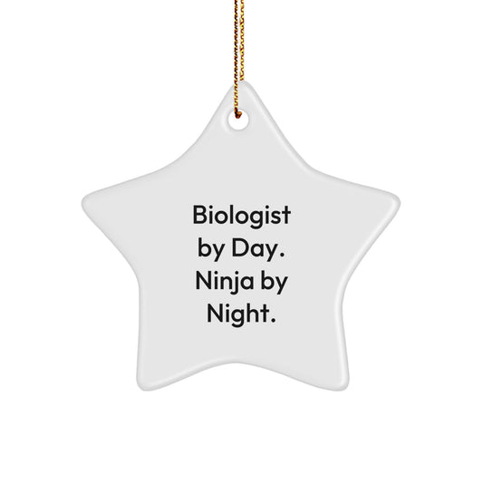Biologist Gifts for Men, Funny Star Ornament, 'Biologist By Day. Ninja By Night.' for Christmas - Image 1