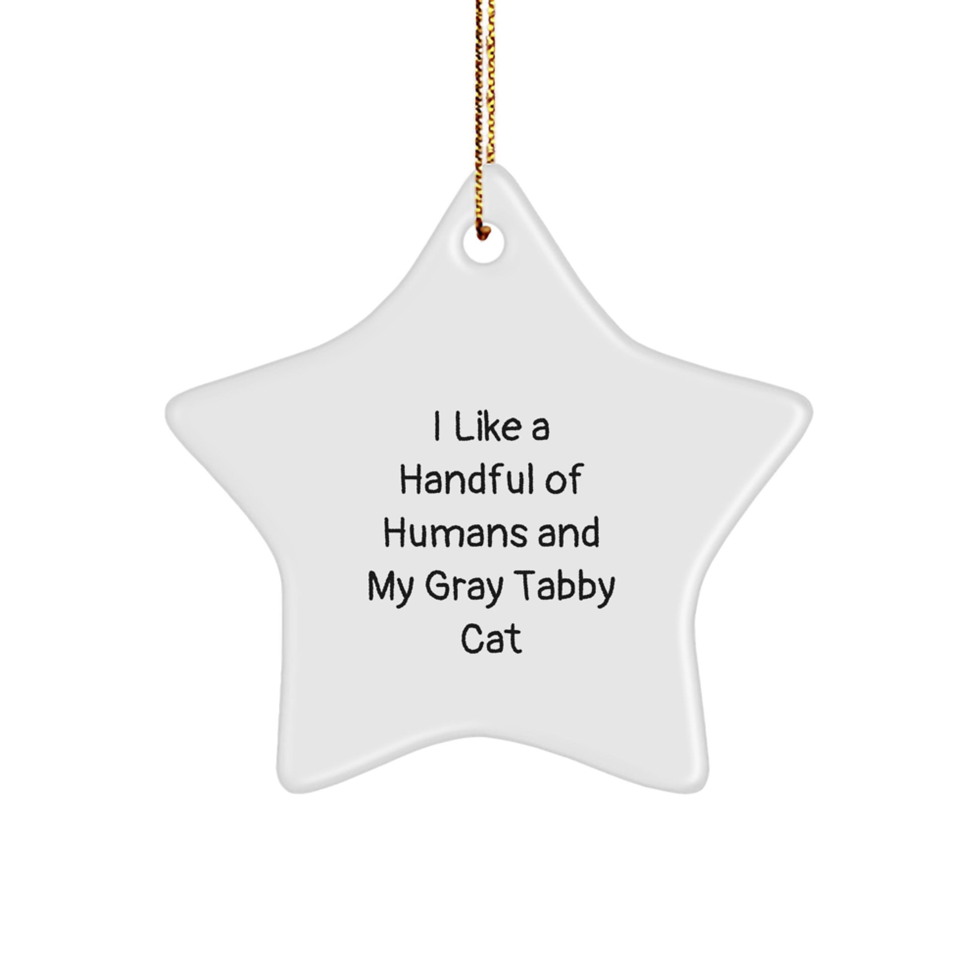 Gray Tabby Cat Star Ornament, Funny Quote Gift for Cat Lovers, White Star Shaped Decoration for Christmas Unique Gifts from Friends to Family - Image 1