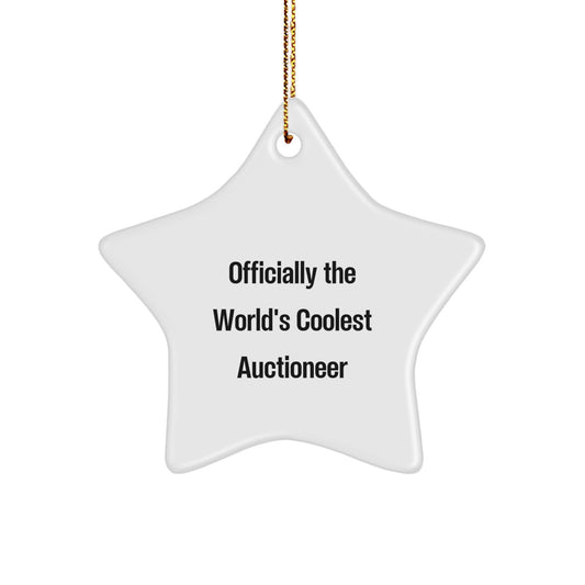 Funny, Gift for Auctioneer, 'Officially The World's Coolest Auctioneer' White Star Ornament, Christmas Unique Gifts from Family to Friends - Image 1