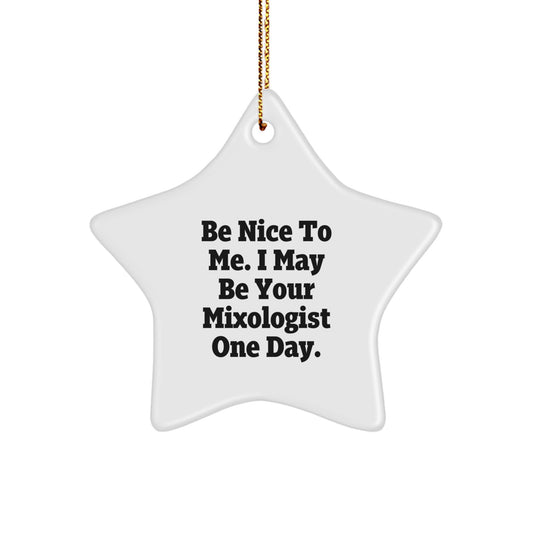 Funny Star Ornament Gifts from Friends for Mixologist, Christmas Unique Gifts, 'Be Nice To Me. I May Be Your Mixologist One Day.' - Image 1