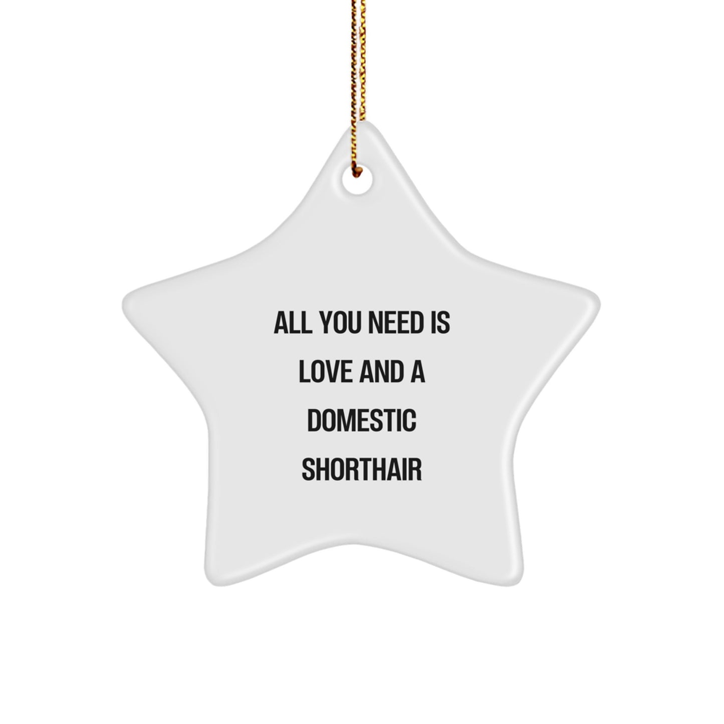 Funny Domestic Shorthair Cat Gifts for Christmas from Friends Star Ornament, All You Need Is Love And A Domestic Shorthair Star Shaped Decoration - Image 1