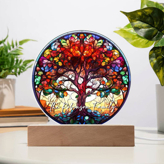 Personalized Stained Glass Style Tree of Life Plaque