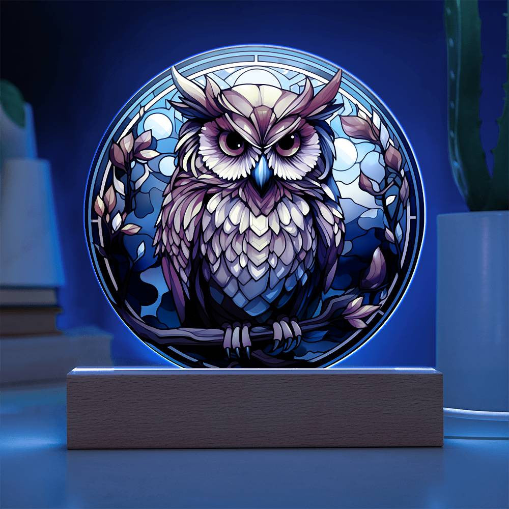 Stained Glass Owl Acrylic Circle Plaque