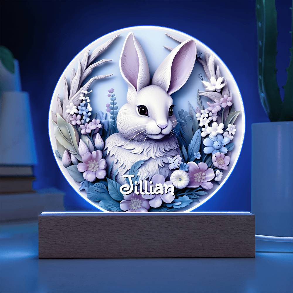 Personalized 3D Look Floral Bunny Face Night Light Plug In