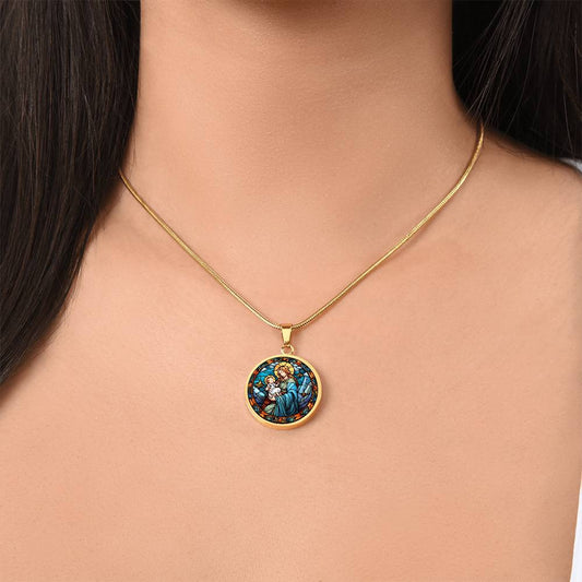 Virgen Mary and Baby Jesus Stained Glass Look Necklace
