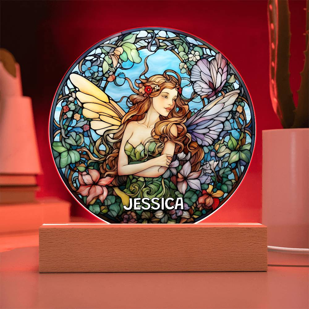 Personalized Fairy in Garden Stained Glass Plaque