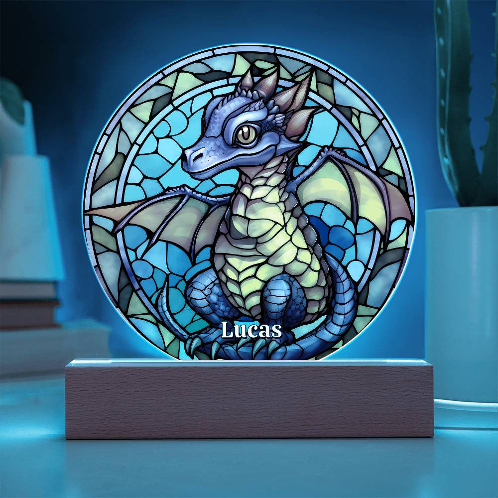 Stained Glass Baby Dragon Plaque and Night Light