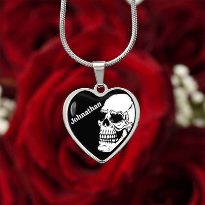 Skull Heart with Name Pendant Necklace