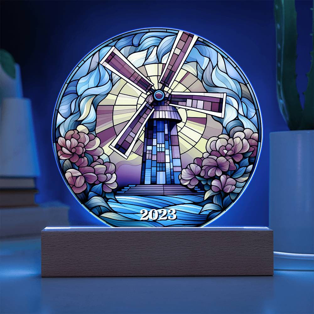 Stained Glass Windmill Acrylic Circle Plaque