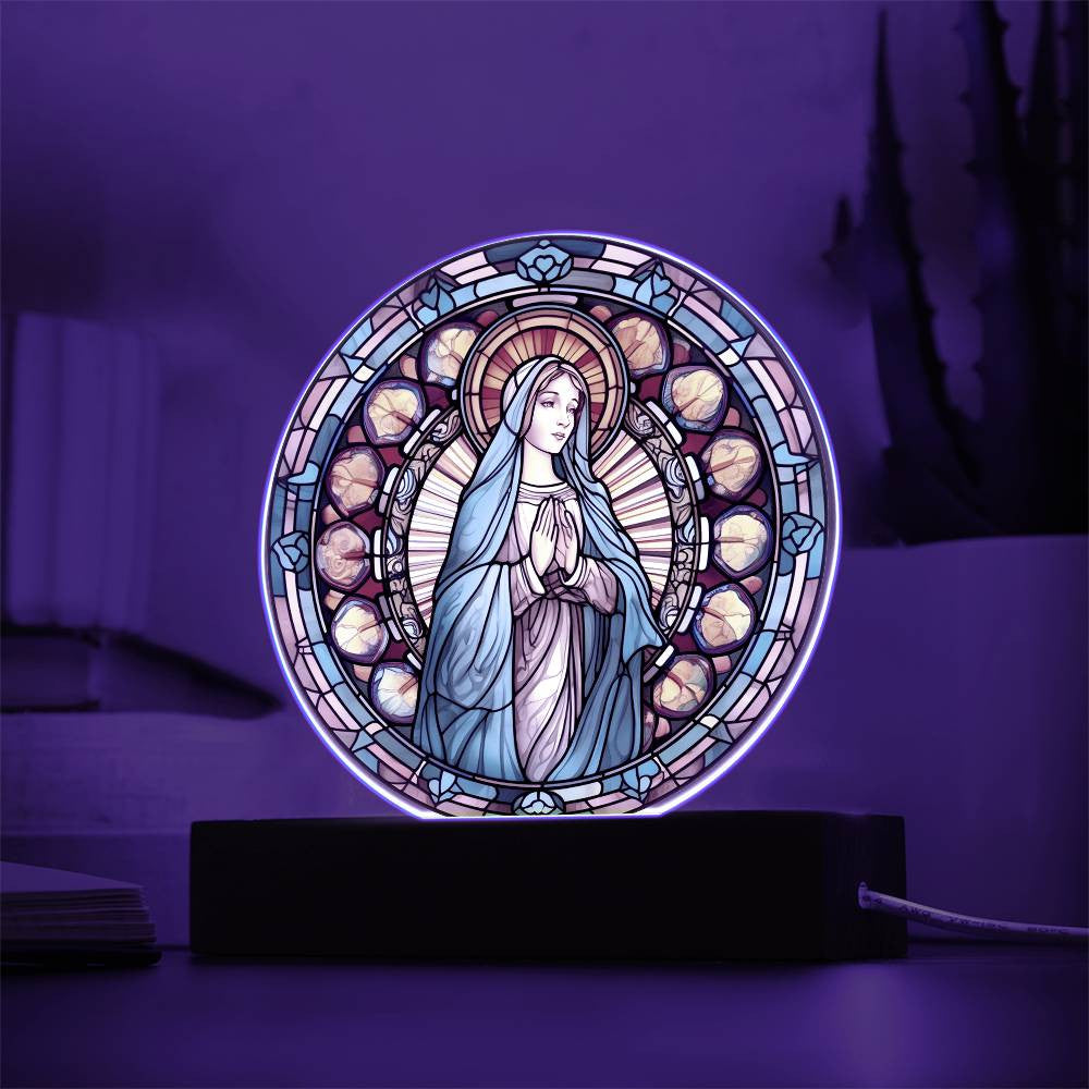 Traditional Catholic Blessed Virgin Mary Stained Glass Style Plaque