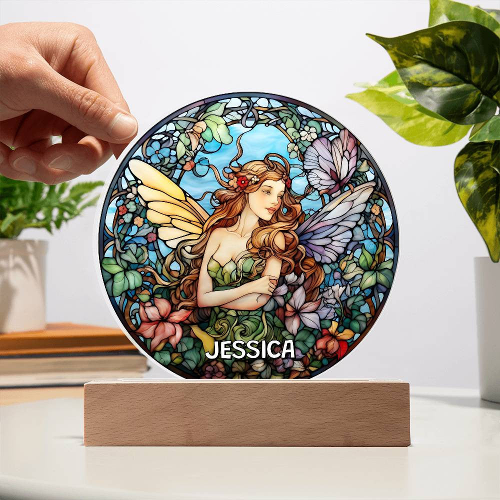 Personalized Fairy in Garden Stained Glass Plaque